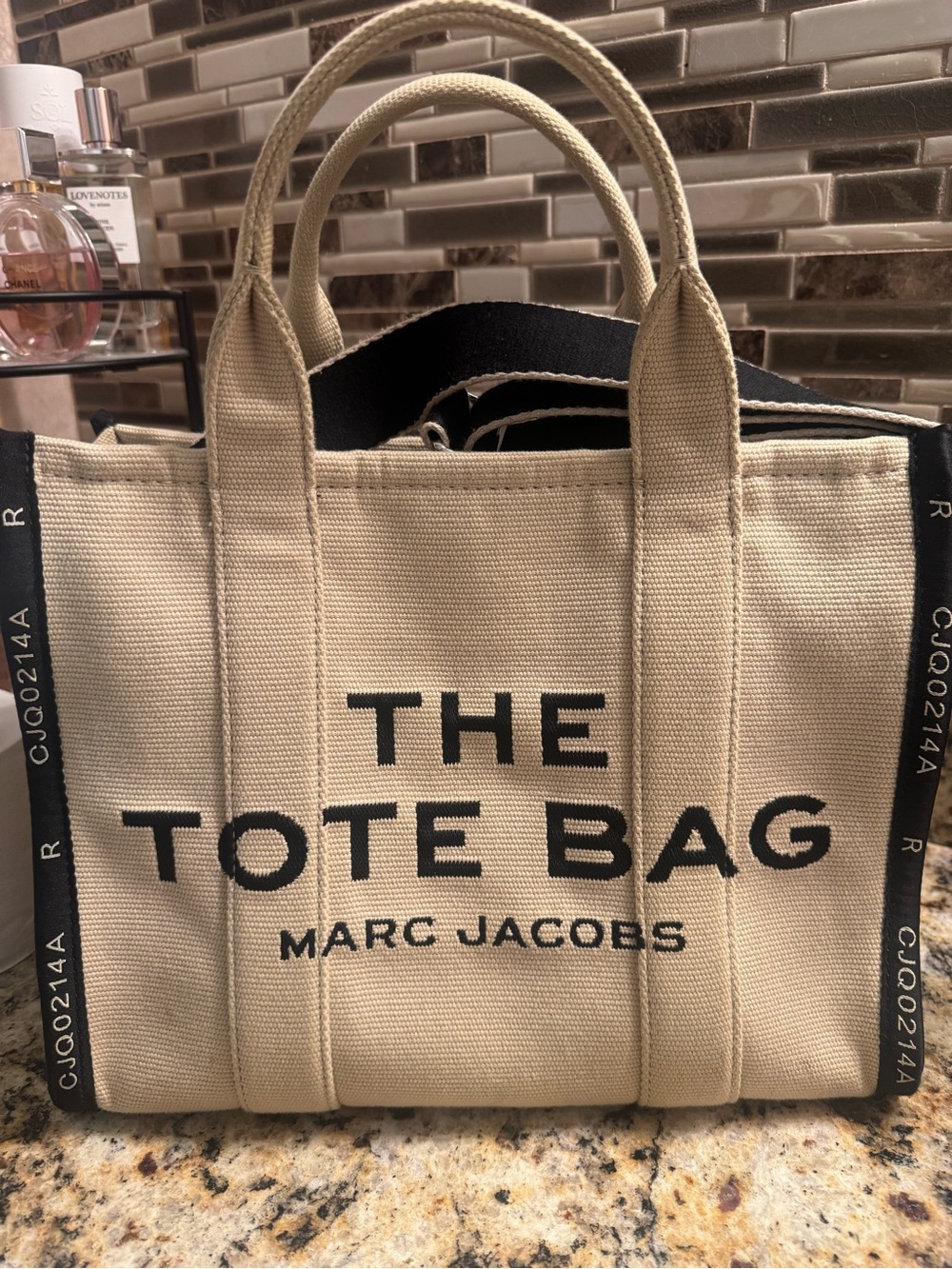 Marc Jacobs Canvas Tote in Beige and Black